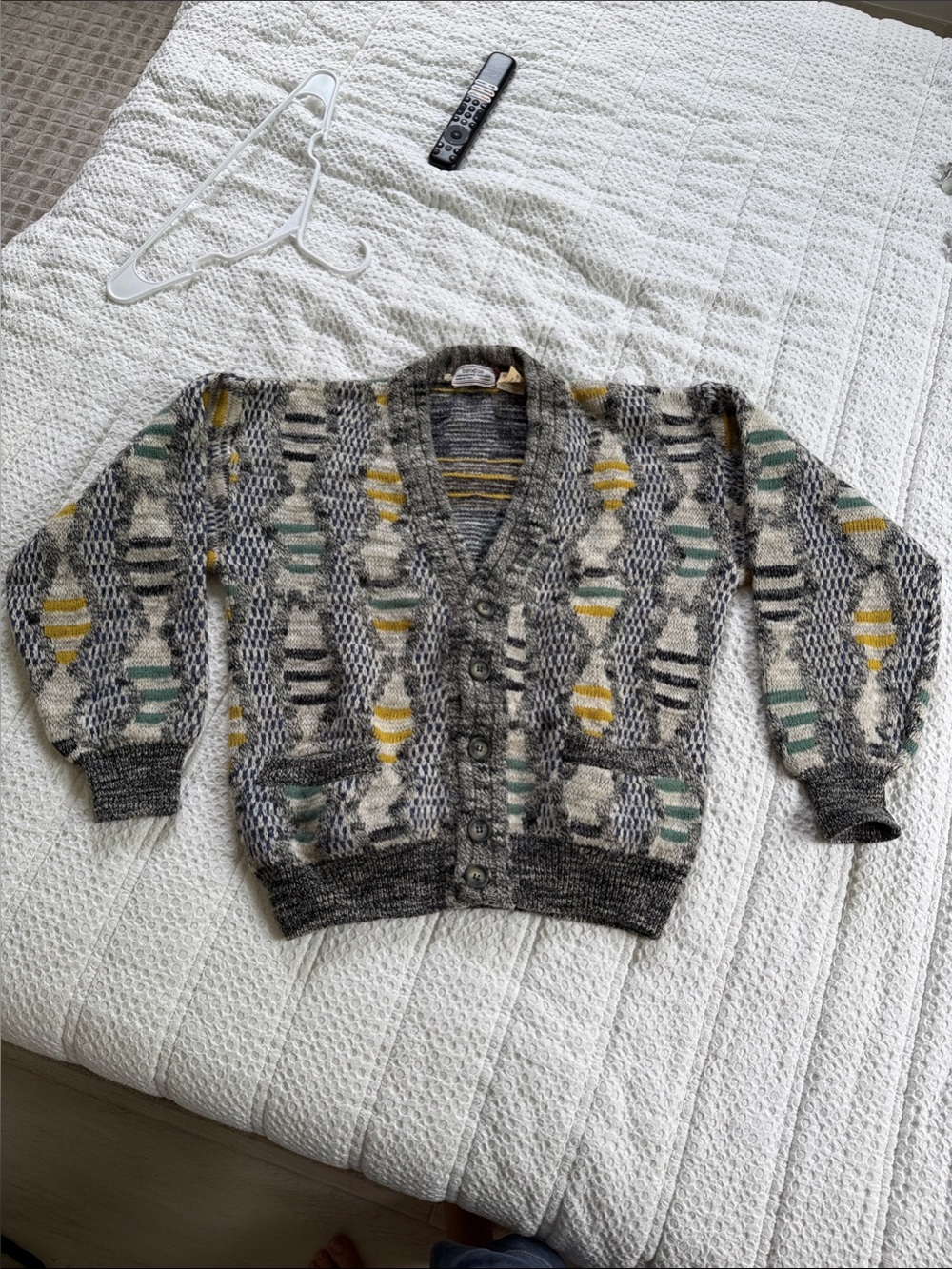 Vintage Textured Button-Up Cardigan Sweater - Brogue Retro Look Wool Blend